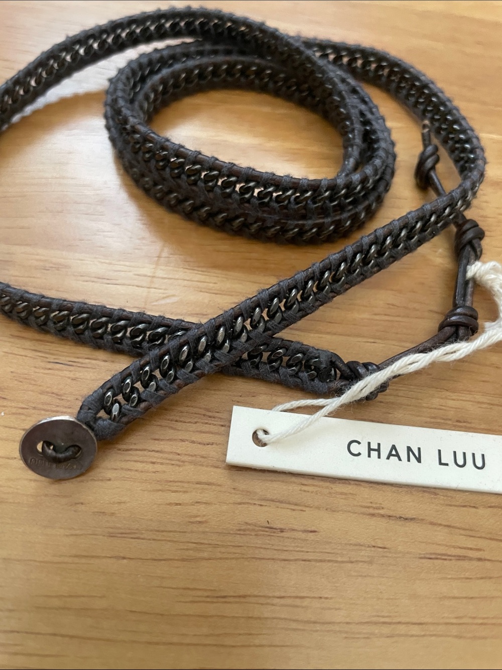 Chan Luu Men's (Unisex)Dark Gray with Gunmetal Chain Inlay Leather Wrap Bracelet